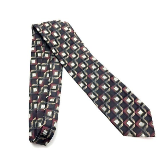 Giorgio Brutini Polyester Tie Gray Beige Red Geometric - Picture 6 of 6